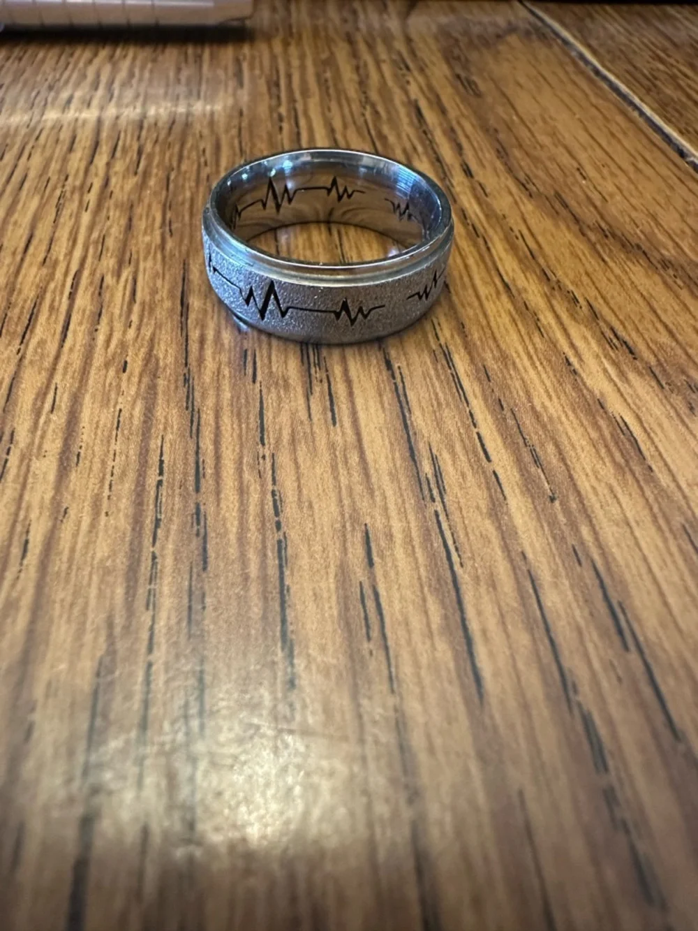 Silver Heartbeat Pattern Stainless Steel Ring - Unbranded